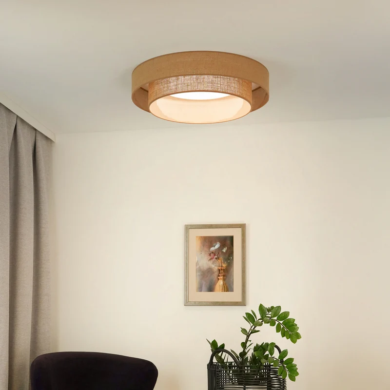 B-Ware LED Deckenleuchte Lampe Luneta Textil braun Jute Fernbedienung dimmbar 60 cm