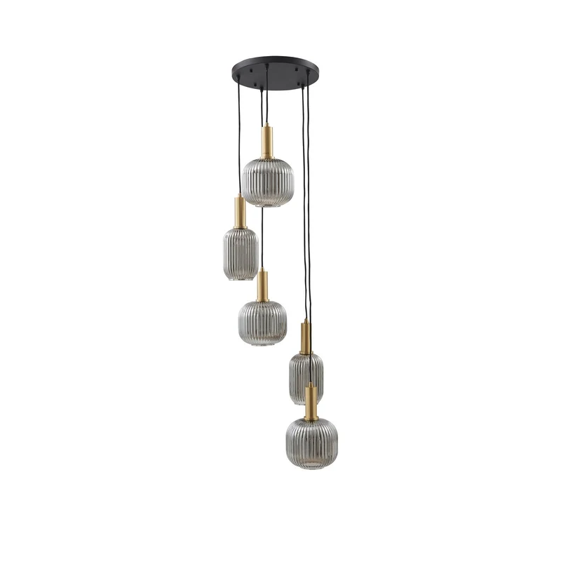 B-Ware Lindby Hängeleuchte Pendelleuchte Doroteo 5 flammig grau Glas