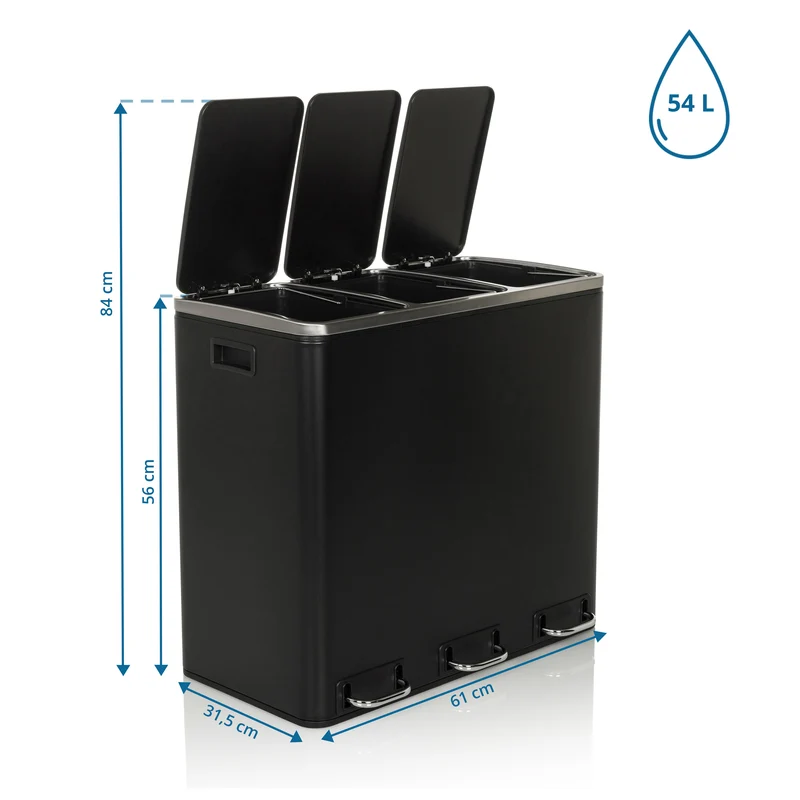 B-Ware hjh OFFICE Abfallsammler Mülltrennsystem CLEAN IX Eimer 54L 3x18L Stahl schw729