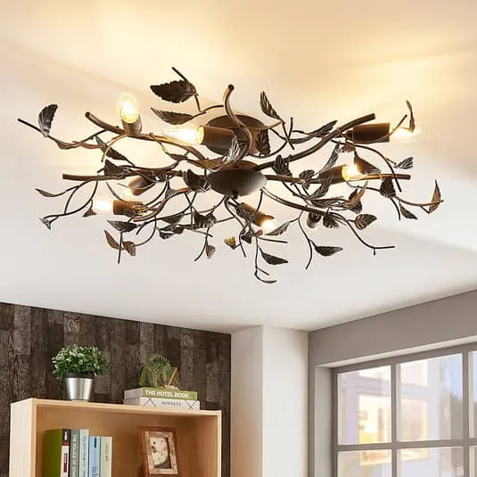 B-Ware Lindby Deckenlampe Deckenlampe Leuchte Yos in Blattoptik, 8-flammig, schwarz