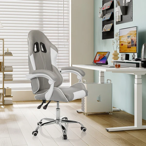 B-Ware MyBuero Gaming Stuhl Bürostuhl GAMEBREAKER W03 Stoff grau weiß ergonomisch