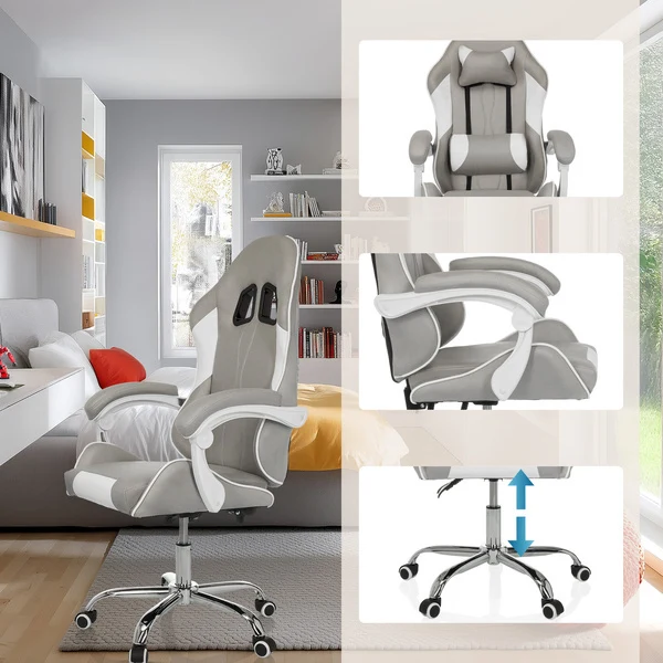 B-Ware MyBuero Gaming Stuhl Bürostuhl GAMEBREAKER W03 Stoff grau weiß ergonomisch