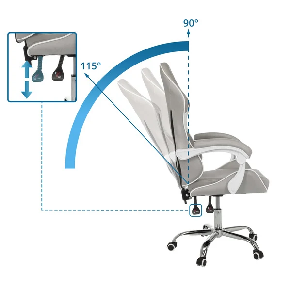 B-Ware MyBuero Gaming Stuhl Bürostuhl GAMEBREAKER W03 Stoff grau weiß ergonomisch