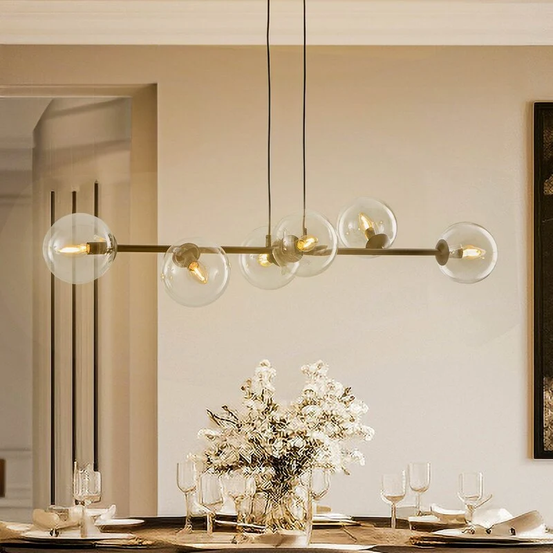 B-Ware EMIBIG LIGHTING Hängeleuchte Glassy Hängelampe 6-flammig schwarz klar Glas 110cm