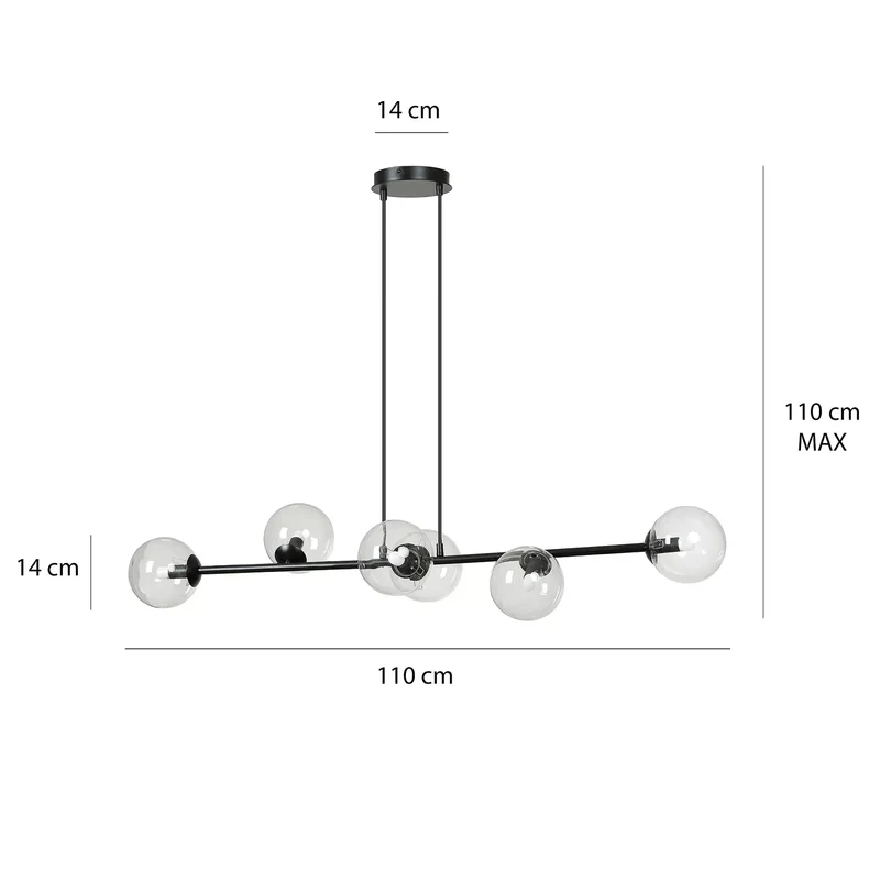 B-Ware EMIBIG LIGHTING Hängeleuchte Glassy Hängelampe 6-flammig schwarz klar Glas 110cm