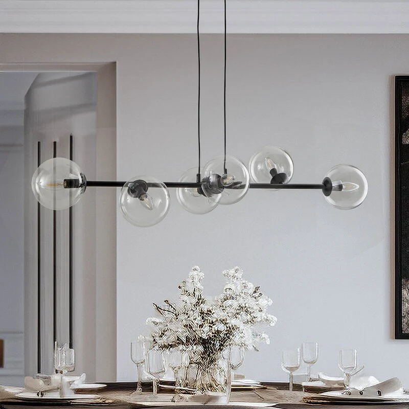 B-Ware EMIBIG LIGHTING Hängeleuchte Glassy Hängelampe 6-flammig schwarz klar Glas 110cm