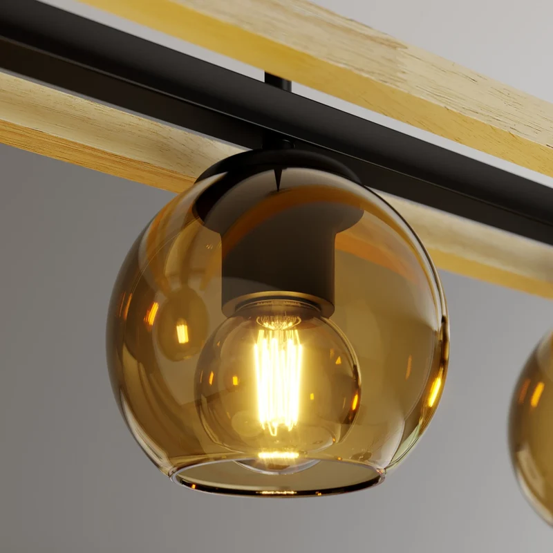 B-Ware Lindby Hängelampe Pendelleuchte Enrique Hängeleuchte amber 4flg Glas Holz E27