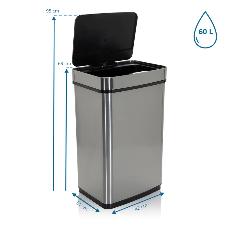 B-Ware hjh OFFICE Abfallsammler Mülleimer CLEAN IV Abfalleimer Sensor 60L Stahl silber