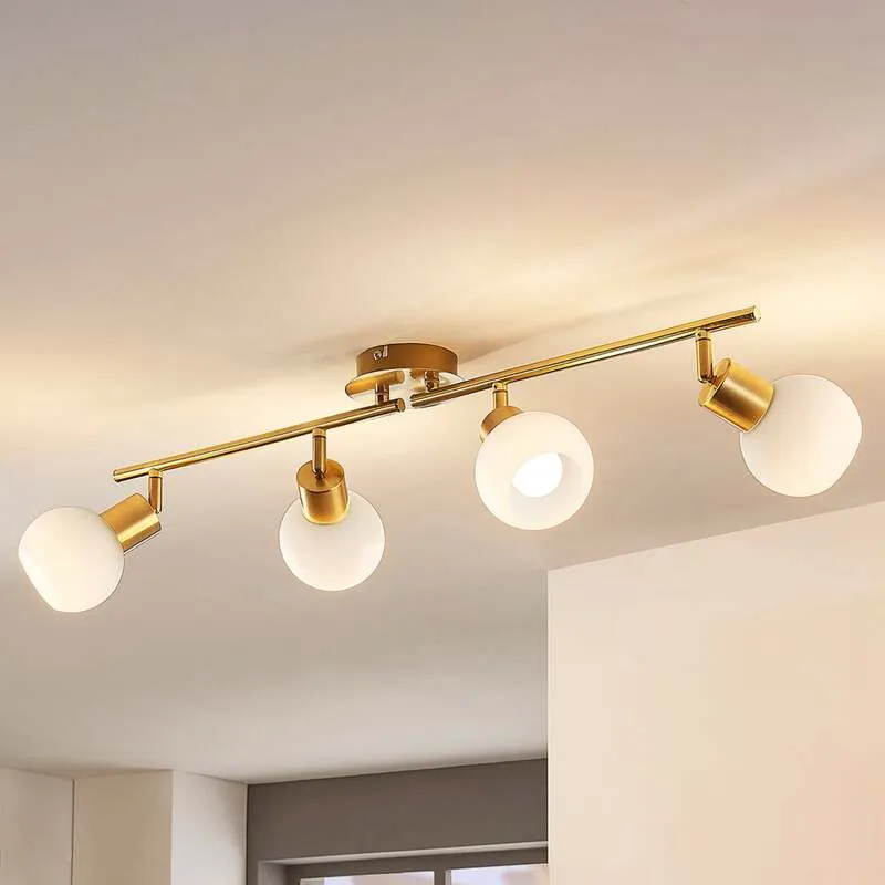 B-Ware Lindby Deckenleuchte Deckenlampe Elaina messing Glas Opalglasschirme 4 flam366