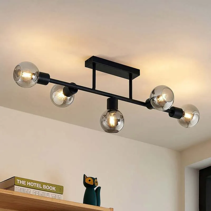 B-Ware Lindby Deckenlampe Deckenleuchte Biscala schwarz Glas Kugel Wohnzimmer Flur