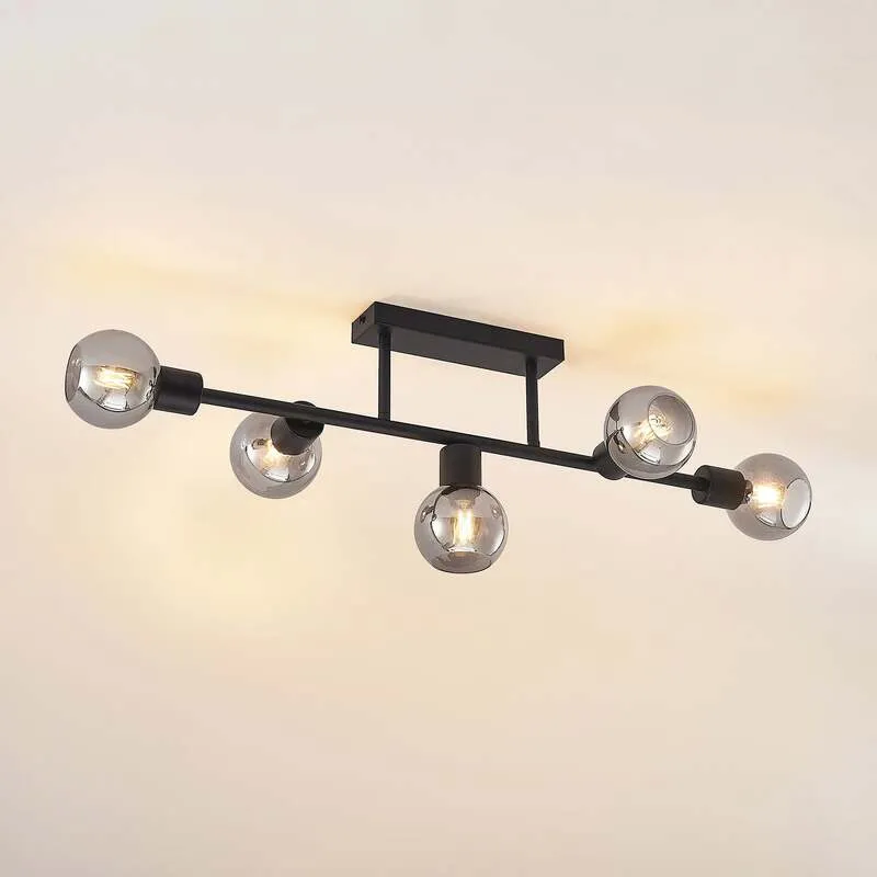 B-Ware Lindby Deckenlampe Deckenleuchte Biscala schwarz Glas Kugel Wohnzimmer Flur