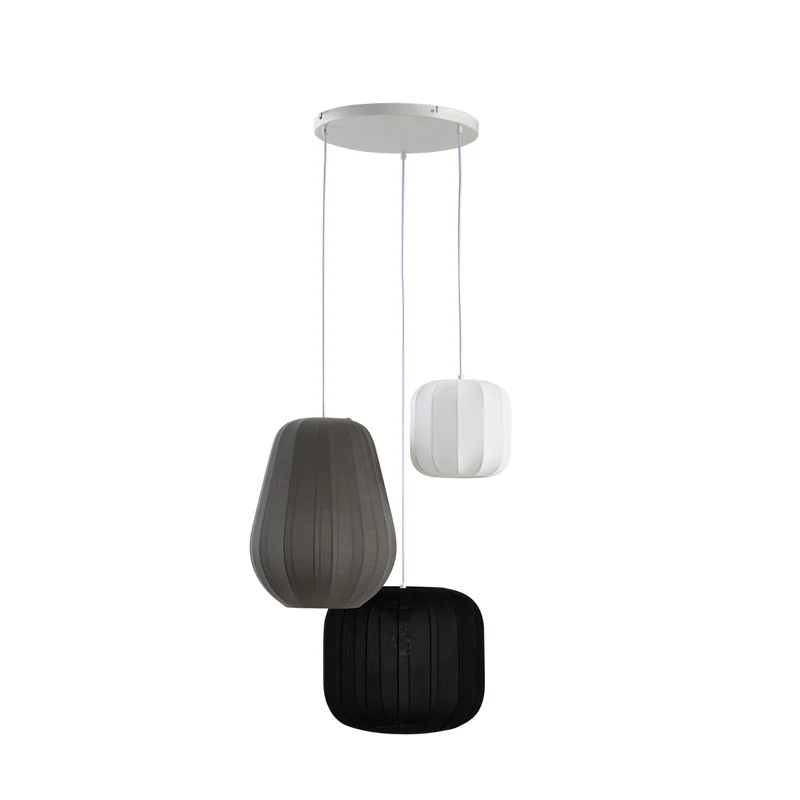 B-Ware Lindby Hängelampe Pendelleuchte Lampe schwarz weiß grau Textil 60cm 3-flammig