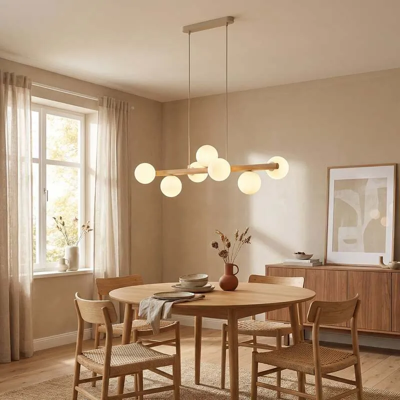 B-Ware TK Lighting Hängeleuchte Estera Opalglas Holz siebenflammig Deckenlampe Leuchte