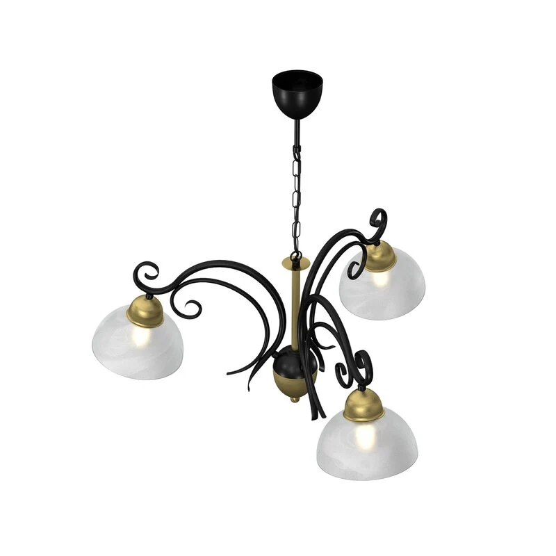 B-Ware Euluna Kronleuchter Flora 3 Glasschirme schwarz messing Leuchte SIEHE TEXT/FOTO