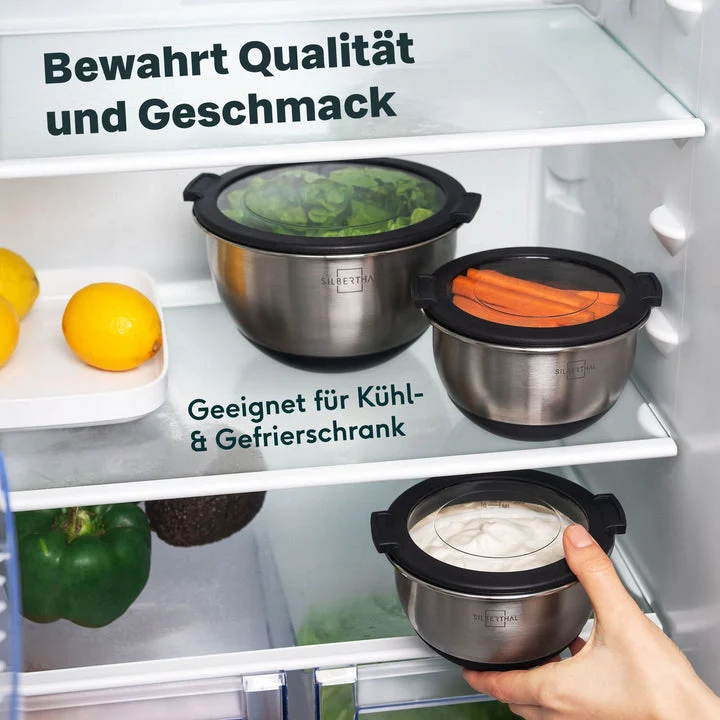 B-Ware SILBERTHAL Salatschüssel Schüssel Edelstahl Küche Deckel 12cm 2 STÜCK