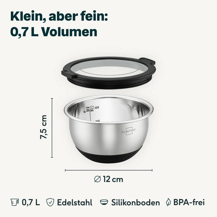 B-Ware SILBERTHAL Salatschüssel Schüssel Edelstahl Küche Deckel 12cm 2 STÜCK