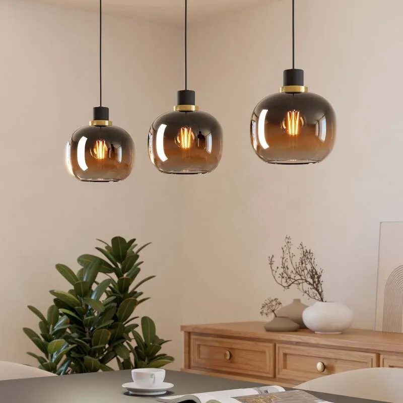 B-Ware EGLO Hängelampe Pendelleuchte Oilella schwarz braun Glas Länge 95 cm 3-flam543