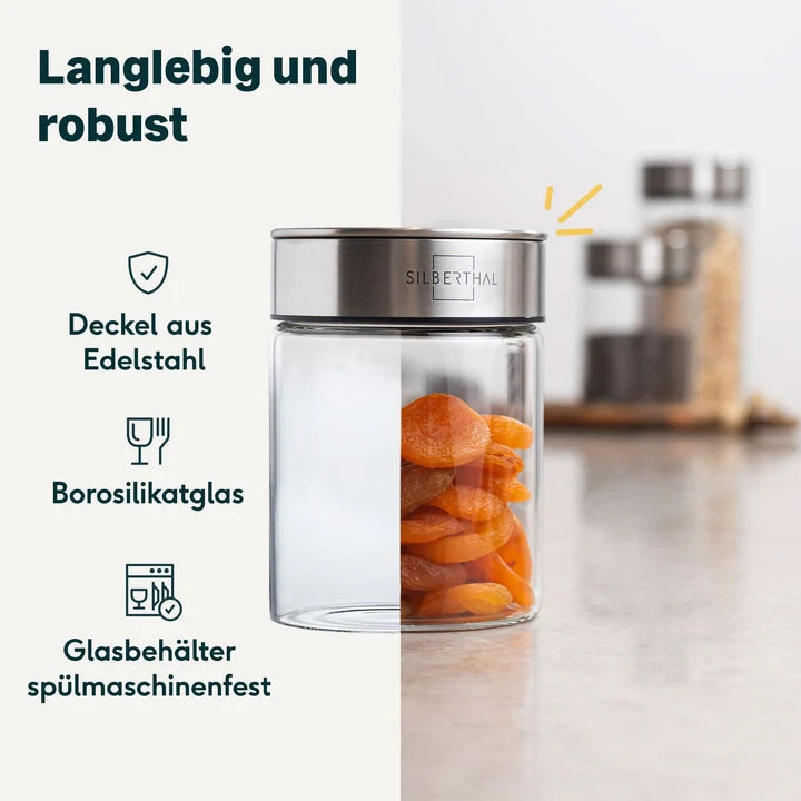 B-Ware SILBERTHAL Vorratsglas 700ml Aufbewahrungsglas Borosilikatglas 2 STÜCK