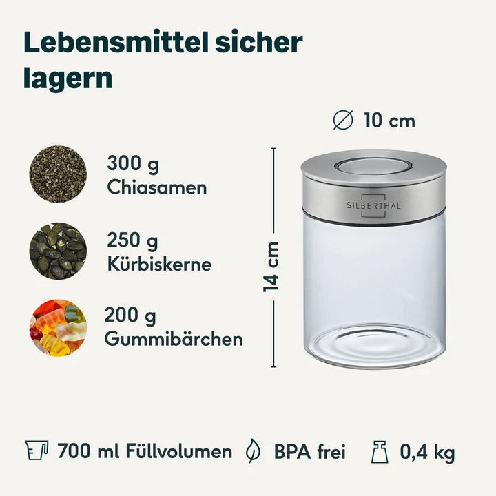 B-Ware SILBERTHAL Vorratsglas 700ml Aufbewahrungsglas Borosilikatglas 2 STÜCK