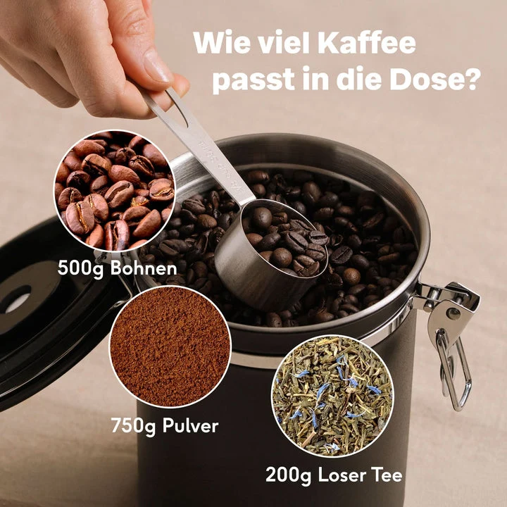 B-Ware SILBERTHAL Kaffeedose Vorratsdose luftdicht Edelstahl schwarz Aromaventil Löffel