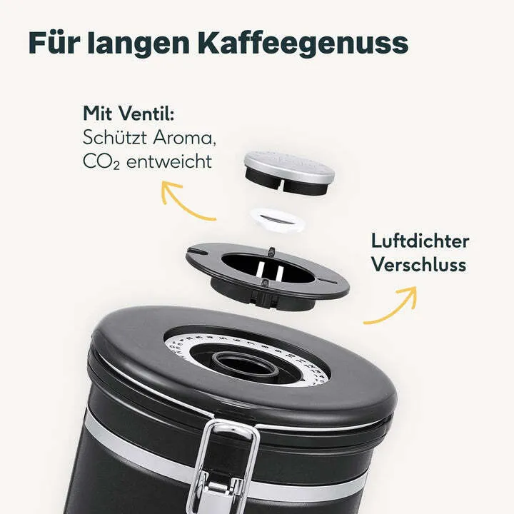 B-Ware SILBERTHAL Kaffeedose Vorratsdose luftdicht Edelstahl schwarz Aromaventil Löffel
