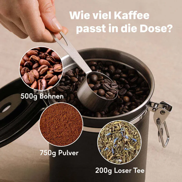 B-Ware SILBERTHAL Kaffeedose Vorratsdose luftdicht Edelstahl schwarz Aromaventil Löffel