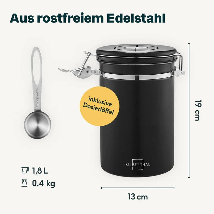 B-Ware SILBERTHAL Kaffeedose Vorratsdose luftdicht Edelstahl schwarz Aromaventil Dose