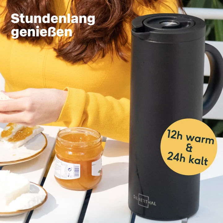 B-Ware SILBERTHAL Thermoskanne Kaffeekanne Isolierkanne Glaseinsatz Edelstahl 1L