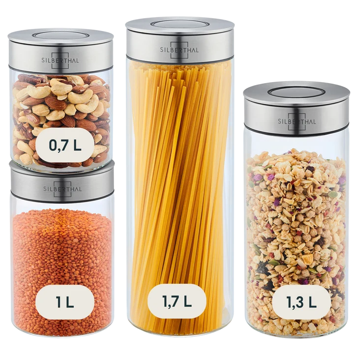 B-Ware SILBERTHAL Vorratsglas Aufbewahrungsbehälter 4er Set Glas Silkon Lebensmittel