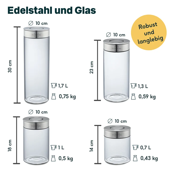 B-Ware SILBERTHAL Vorratsglas Aufbewahrungsbehälter 4er Set Glas Silkon Lebensmittel