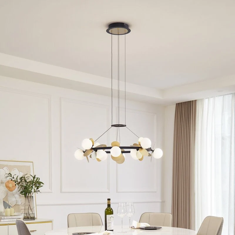 B-Ware Lucande Pendelleuchte Hängeleuchte LED Pallo Glas Esszimmer schwarz gold dimmbar