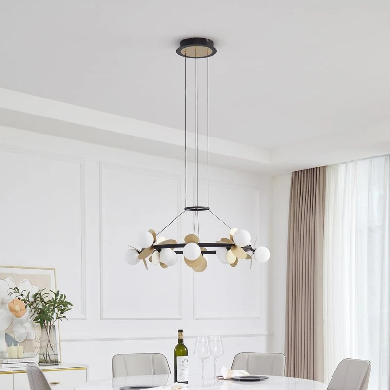 B-Ware Lucande Pendelleuchte Hängeleuchte LED Pallo Glas Esszimmer schwarz gold dimmbar