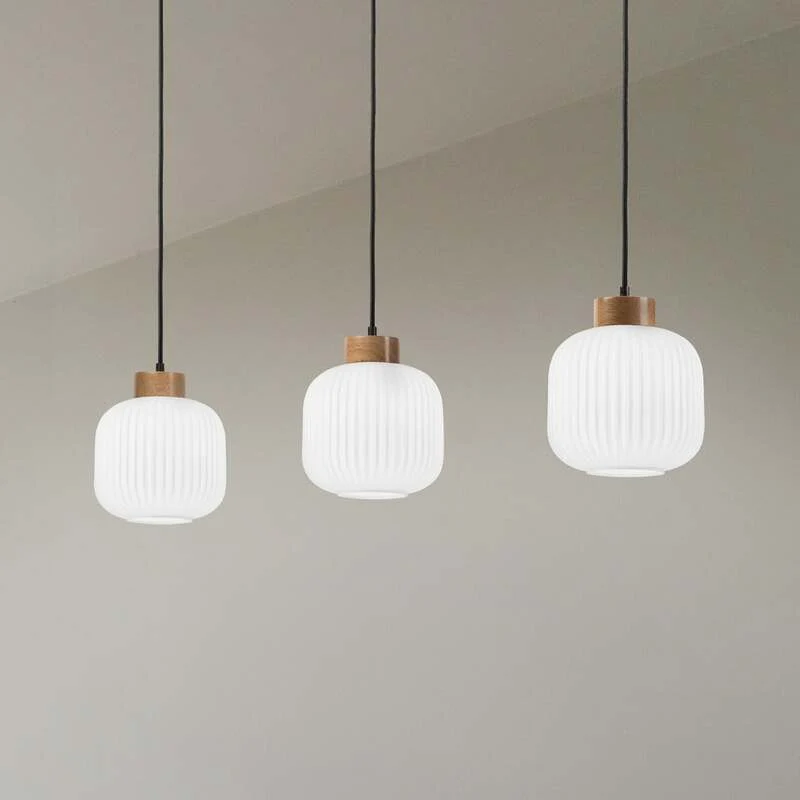 B-Ware Harmony Hängelampe Pendelleuchte Opalglas Eichenholz L110cm 3flg SIEHE TEXT/FOTO