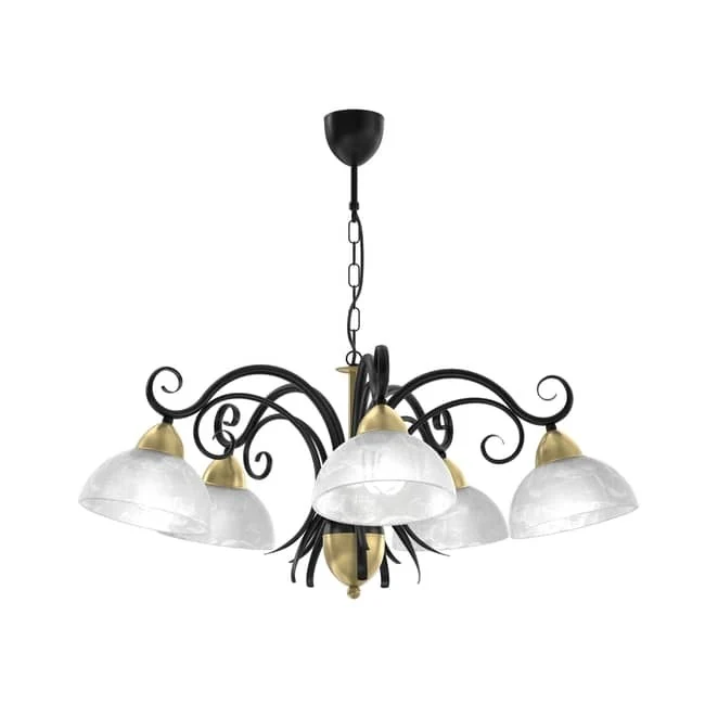 B-Ware Luminex Kronleuchter Flora 5 Glasschirme Deckenlampe messing SIEHE TEXT/FOTO