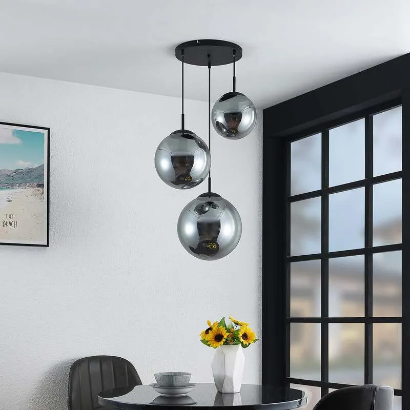 B-Ware Lindby Teeja Hängeleuchte 3 Glaskugeln Leuchte Lampe rauchgrau SIEHE TEXT/F401