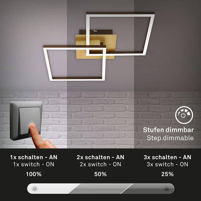 LED Deckenleuchte Deckenlampe Frame gold dimmbar Memoryfunktion Raum Beleucht654