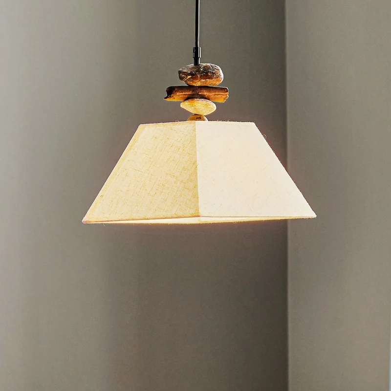 B-Ware Hängelampe Seregon mit Textilschirm und Steindekor Deckenlampe Deckenleuchte