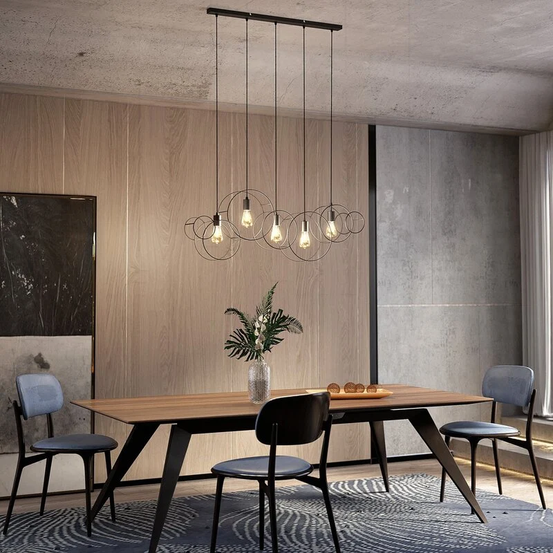 B-Ware Lucande Andrik Hängeleuchte Hängeleuchte Lampe Leuchte 5-flmg. E27 Kreise schwar