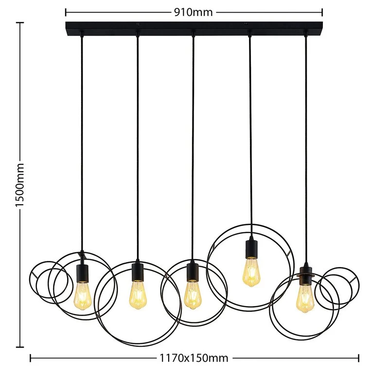 B-Ware Lucande Andrik Hängeleuchte Hängeleuchte Lampe Leuchte 5-flmg. E27 Kreise schwar