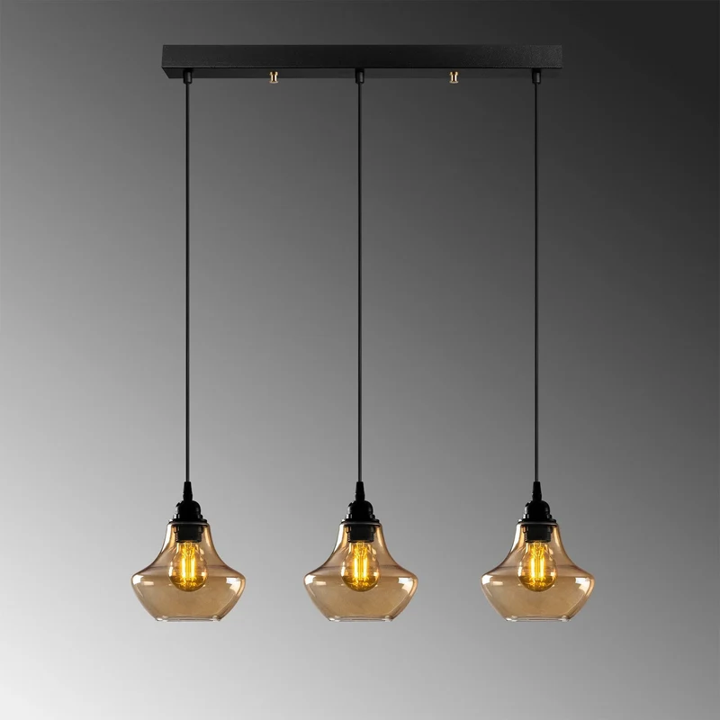 B-Ware Hängeleuchte Gold 052 gold-transparent Glas 3-flammig lang Deckenlampe Lampe