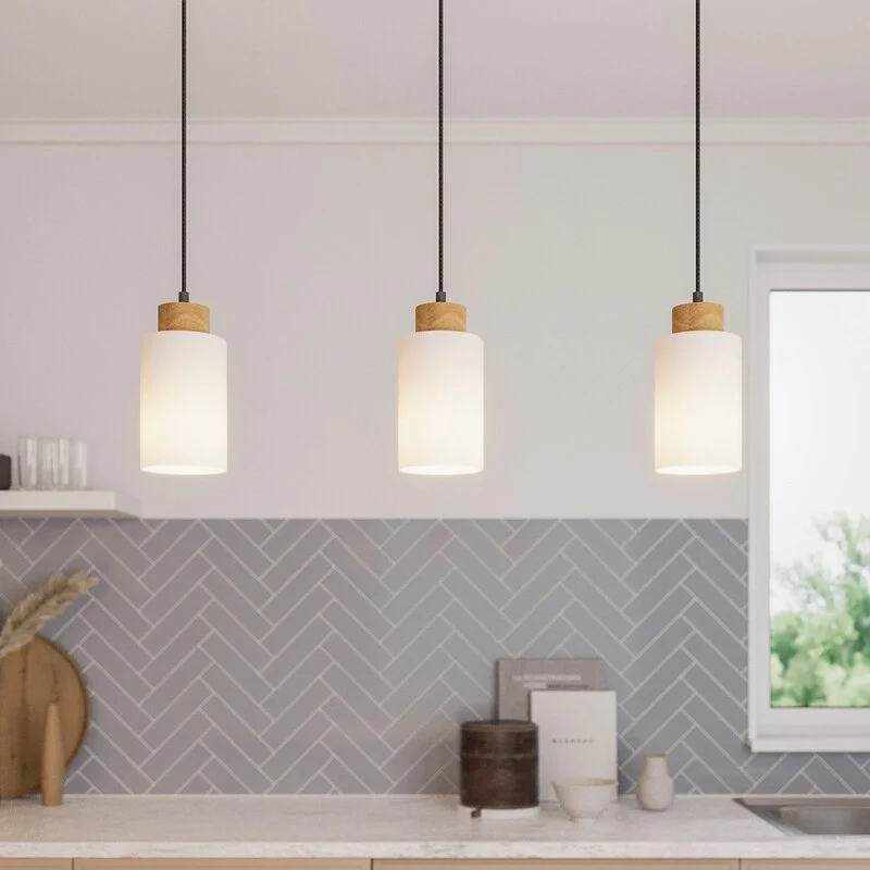 B-Ware Envostar Talia Pendelleuchte Pendelleuchte Lampe 3-fl E27 linea Eiche weiß schwa