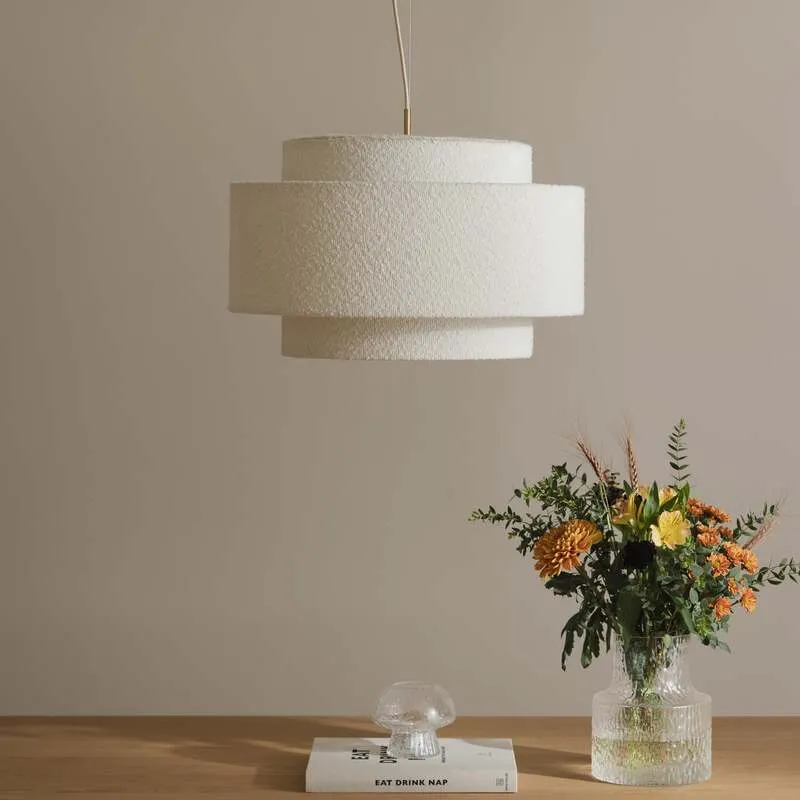 B-Ware Globen Lighting Hängeleuchte Pendelleuchte Noah Bouclé Textil Metall weiß