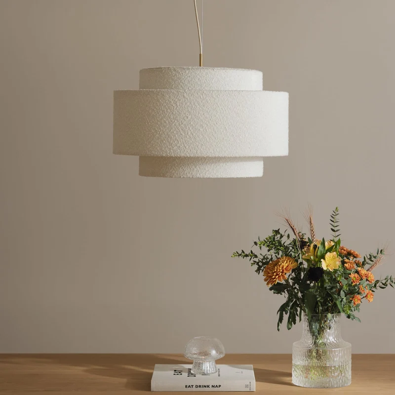 B-Ware Globen Lighting Hängeleuchte Pendelleuchte Noah Bouclé Textil Metall weiß