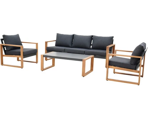 B-Ware Garden Place Gartenmöbelset Sitzgruppe Set Alu Anthrazit Holz Aluminium 4tlg