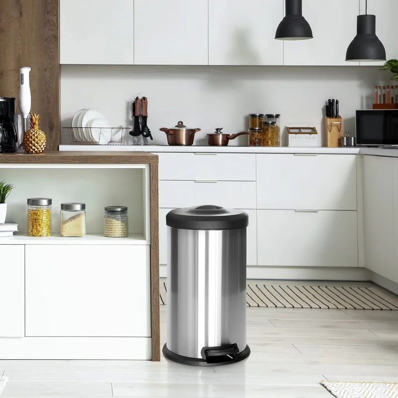 B-Ware hjh OFFICE Abfallsammler Mülleimer Müllbehälter 40L silber Stahl