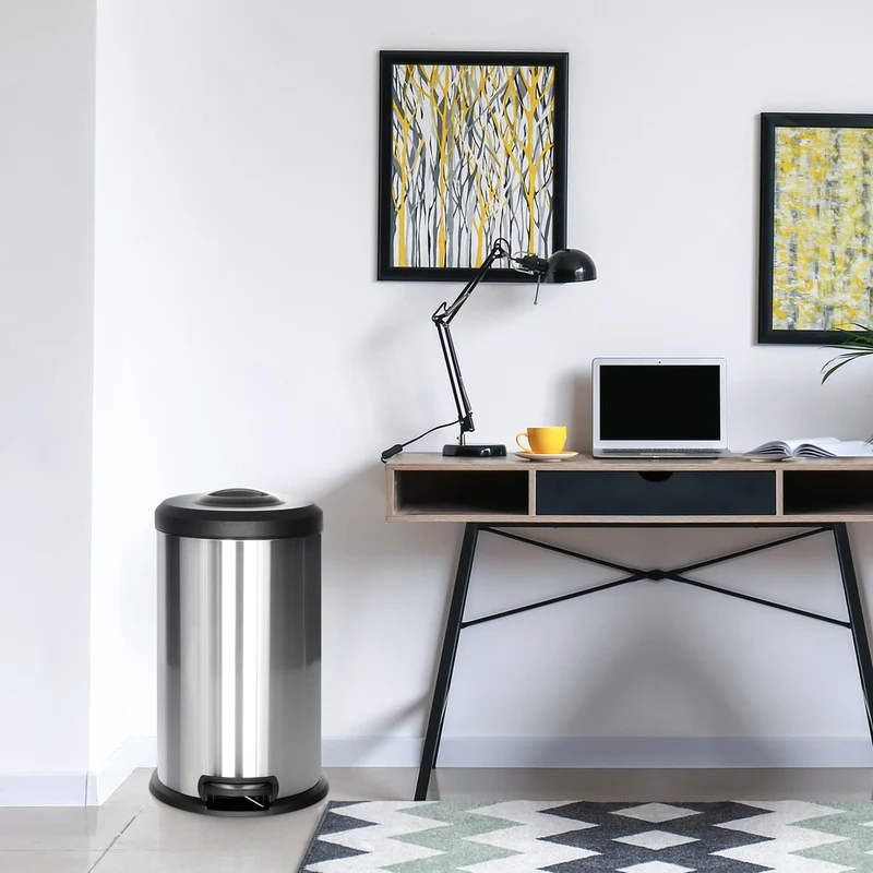 B-Ware hjh OFFICE Abfallsammler Mülleimer Müllbehälter 40L silber Stahl