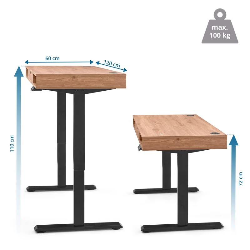 B-Ware hjh OFFICE Schreibtisch Tisch Arbeitsplatz Eiche Schwarz elektrisch verstellbar