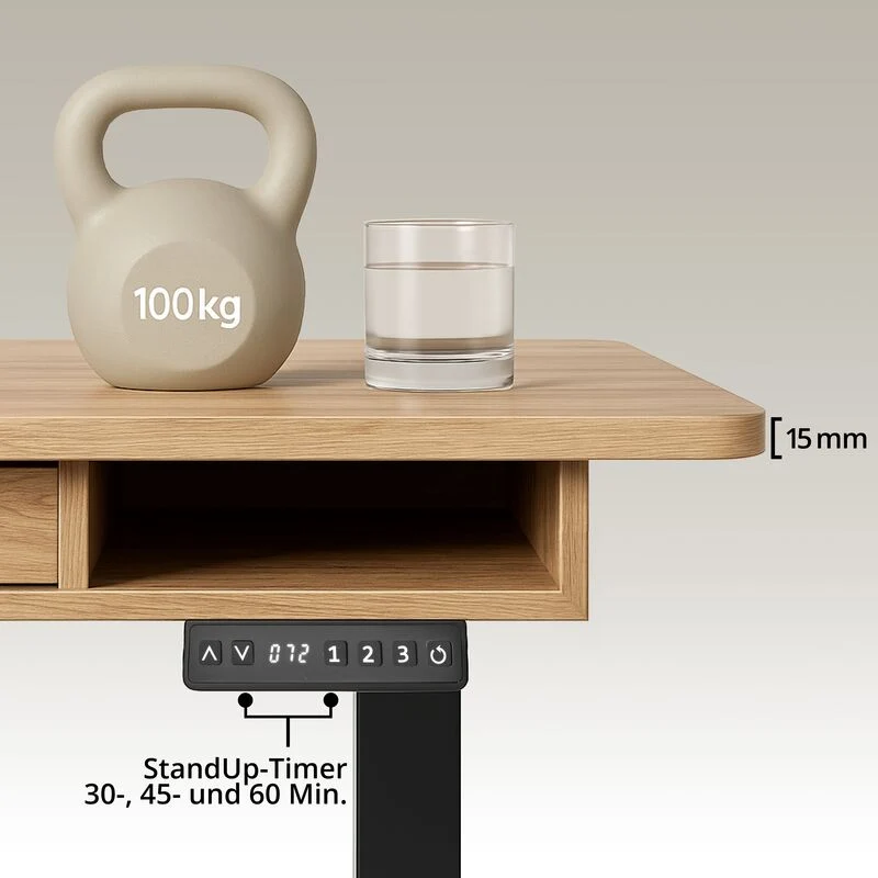 B-Ware hjh OFFICE Schreibtisch Tisch Arbeitsplatz Eiche Schwarz elektrisch verstellbar