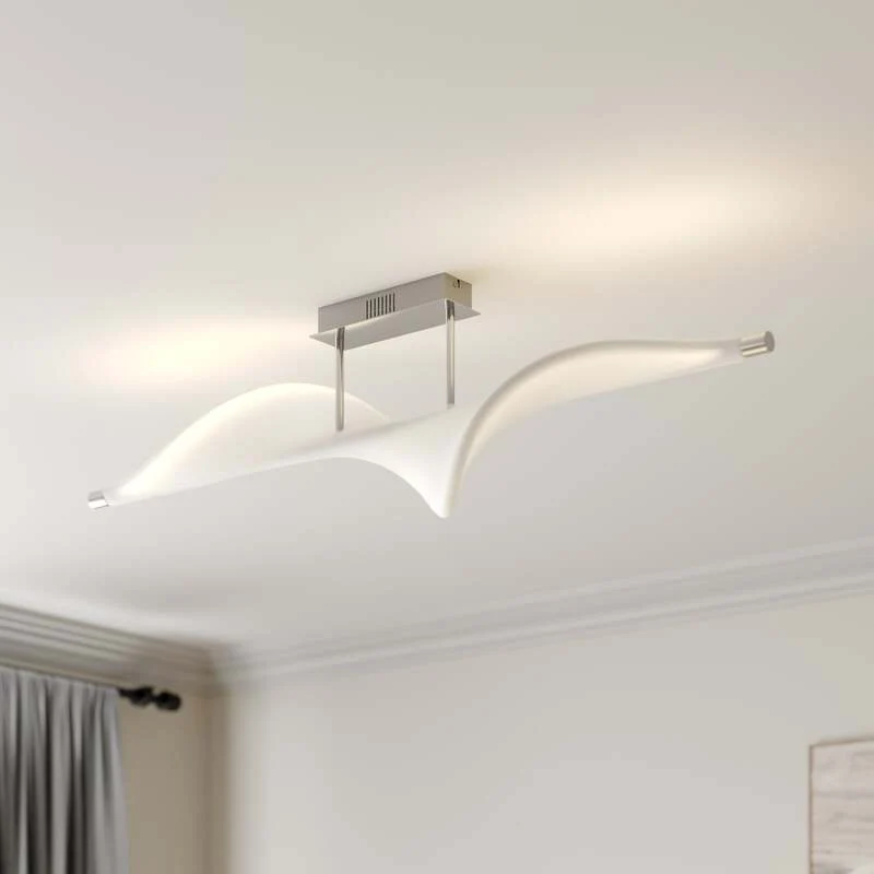 B-Ware Lucande Deckenlampe Leuchte Edano LED dimmbar Textil Aluminium weiß 122x22cm