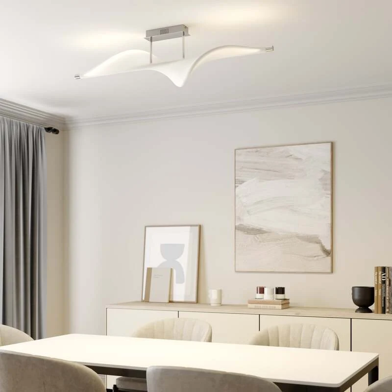 B-Ware Lucande Deckenlampe Leuchte Edano LED dimmbar Textil Aluminium weiß 122x22cm